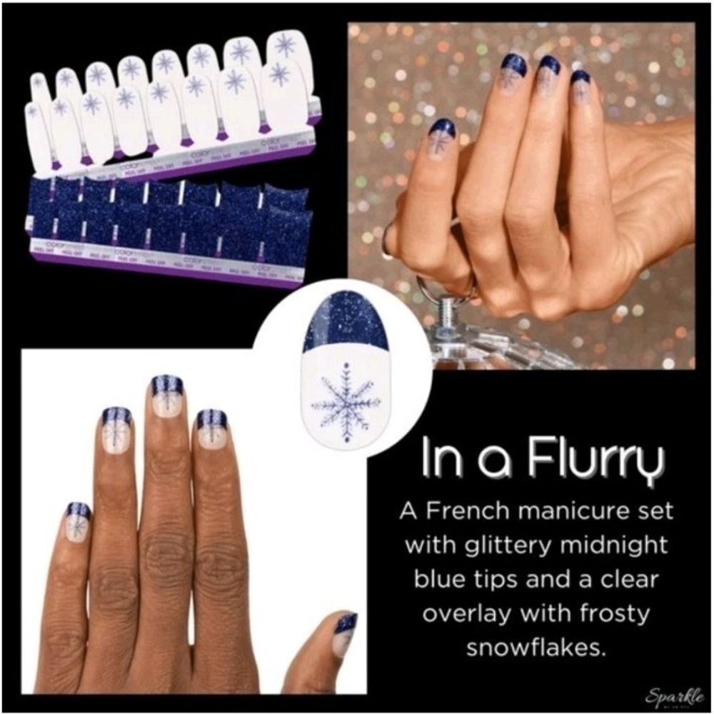 Color Street French Manicure Nail Polish Strips In A Flurry Winter Snow Glitter